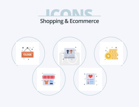 Téléchargez les illustrations : Shopping and Ecommerce Flat Icon Pack 5 Icon Design. money. currency. board. coin. package - en licence libre de droit
