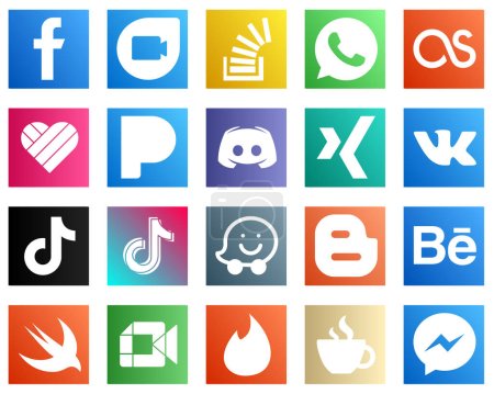 Illustration for 20 Simple Social Media Icons such as vk. whatsapp. text and discord icons. High resolution and editable - Royalty Free Image
