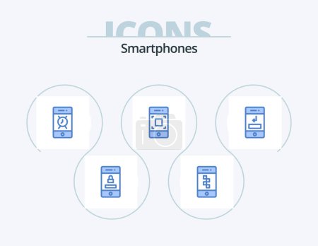 Ilustración de Smartphones Blue Icon Pack 5 Icon Design. call. technology. alarm. smartphone. camera - Imagen libre de derechos