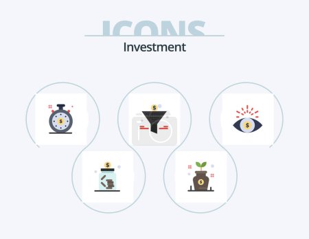 Illustration for Investment Flat Icon Pack 5 Icon Design. investment. return on investment. tree. percent gain. filter - Royalty Free Image
