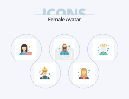 Téléchargez les illustrations : Female Avatar Flat Icon Pack 5 Icon Design. nurse. mask. technician. female. news anchor - en licence libre de droit