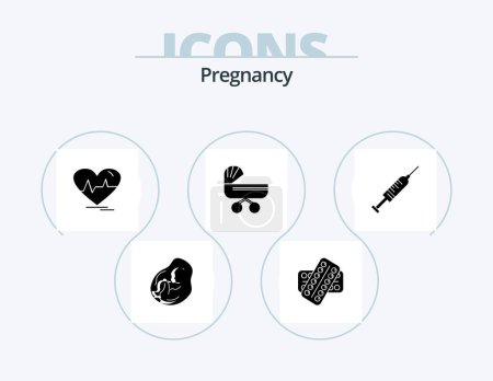 Téléchargez les illustrations : Pregnancy Glyph Icon Pack 5 Icon Design. kids. trolly. tablet. beat. heartbeat - en licence libre de droit