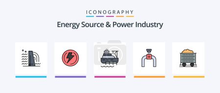 Illustration for Energy Source And Power Industry Line Filled 5 Icon Pack Including construction. power. barrel. energy. turbine. Creative Icons Design - Royalty Free Image