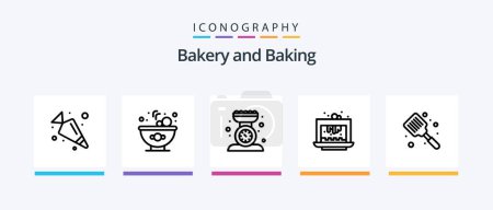 Téléchargez les illustrations : Baking Line 5 Icon Pack Including cupsakes. cooking. dessert. baking. time. Creative Icons Design - en licence libre de droit