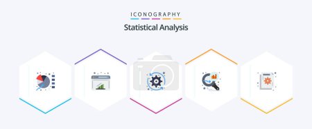 Illustration for Statistical Analysis 25 Flat icon pack including business. search stats. arrows. graph magnifying. data analyzing - Royalty Free Image