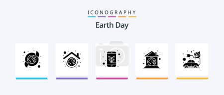 Illustration for Earth Day Glyph 5 Icon Pack Including car. house. roof. estate. mobile. Creative Icons Design - Royalty Free Image