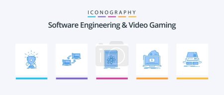 Ilustración de Software Engineering And Video Gaming Blue 5 Icon Pack Including online. cloud. network. science. developer. Creative Icons Design - Imagen libre de derechos