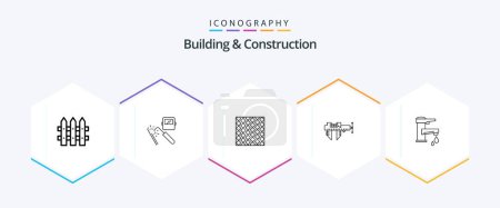 Téléchargez les illustrations : Building And Construction 25 Line icon pack including micrometer. calipers. tile. wall. stripes - en licence libre de droit