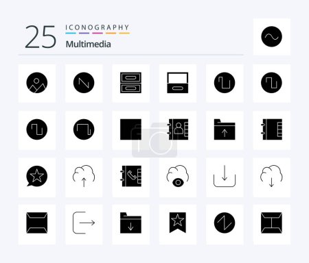 Ilustración de Multimedia 25 Solid Glyph icon pack including book. player. drawer. multimedia. control - Imagen libre de derechos