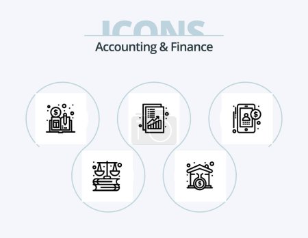 Téléchargez les illustrations : Accounting And Finance Line Icon Pack 5 Icon Design. stack. coins. calculate. grow. development - en licence libre de droit