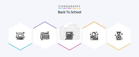 Illustration for Back To School 25 Line icon pack including school. badge. back to school. award. apple on book - Royalty Free Image