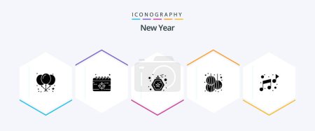 Illustration for New Year 25 Glyph icon pack including . note. perfume. music. new - Royalty Free Image