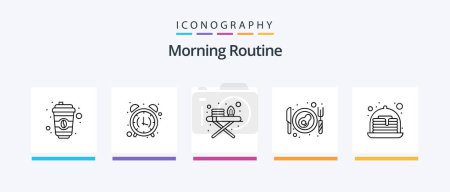 Illustration for Morning Routine Line 5 Icon Pack Including reminder. mobile. report. care. lotion. Creative Icons Design - Royalty Free Image