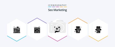 Illustration for Seo Marketing 25 Glyph icon pack including online. hash tag. web. seo online. optimize - Royalty Free Image