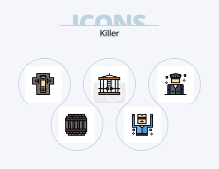 Téléchargez les illustrations : Killer Line Filled Icon Pack 5 Icon Design. architecture. lighter. penalty. flame. security - en licence libre de droit