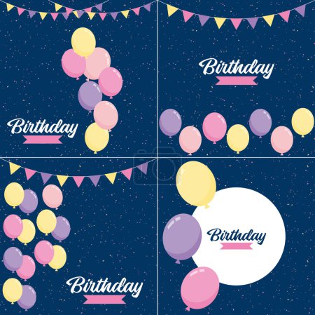 Illustration for Happy Birthday written in colorful. handwritten script with confetti and streamers in the background - Royalty Free Image