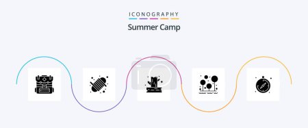 Illustration for Summer Camp Glyph 5 Icon Pack Including compass. tree. camping. survival. forest - Royalty Free Image