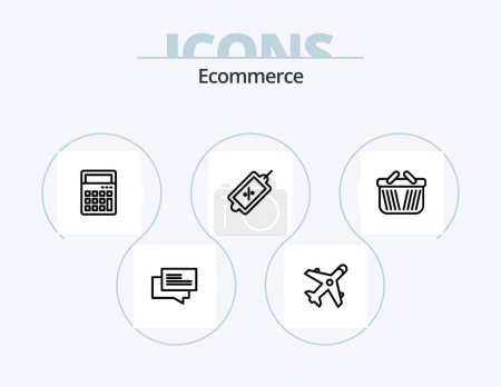 Téléchargez les illustrations : Ecommerce Line Icon Pack 5 Icon Design. shop. shopping. bag. trolley ecommerce. hand - en licence libre de droit
