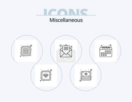 Illustration for Miscellaneous Line Icon Pack 5 Icon Design. open. less money. notification. bell - Royalty Free Image