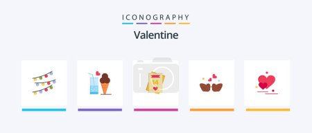 Téléchargez les illustrations : Valentine Flat 5 Icon Pack Including love. valentines day. ice cream. feb. day. Creative Icons Design - en licence libre de droit