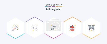 Téléchargez les illustrations : Military War 25 Flat icon pack including find. bottle. border. water. army - en licence libre de droit