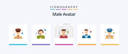 Ilustración de Male Avatar Flat 5 Icon Pack Including . man. man. police. employee. Creative Icons Design - Imagen libre de derechos