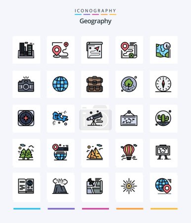 Téléchargez les illustrations : Creative Geo Graphy 25 Line FIlled icon pack  Such As gps. map. destination. cancel. target - en licence libre de droit