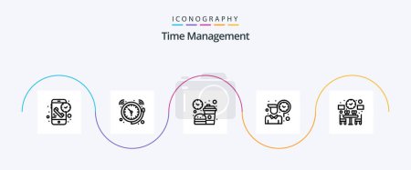 Téléchargez les illustrations : Time Management Line 5 Icon Pack Including time. employee. time. meal. food - en licence libre de droit