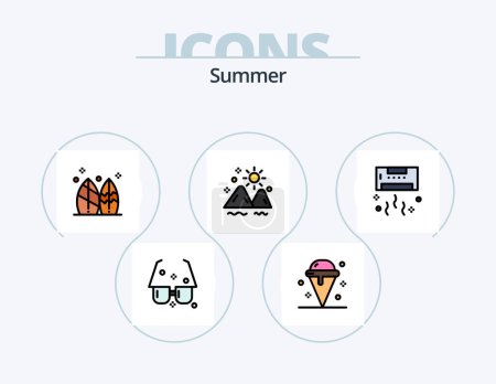 Téléchargez les illustrations : Summer Line Filled Icon Pack 5 Icon Design. kite. happy. summer. sunglasses. summer - en licence libre de droit