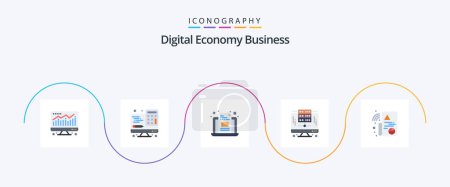 Illustration for Digital Economy Business Flat 5 Icon Pack Including . graph. box. digital. database - Royalty Free Image
