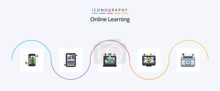Illustration for Online Learning Line Filled Flat 5 Icon Pack Including calendar. light. tablet. idea. laptop - Royalty Free Image