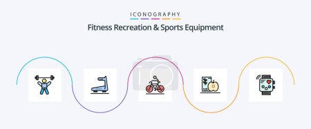 Ilustración de Fitness Recreation And Sports Equipment Line Filled Flat 5 Icon Pack Including fruits. diet. treadmill. breakfast. biking - Imagen libre de derechos