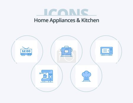 Ilustración de Home Appliances And Kitchen Blue Icon Pack 5 Icon Design. electric. rice. restaurant. kitchen. machine - Imagen libre de derechos