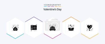 Illustration for Valentines Day 25 Glyph icon pack including love. delivery. music. box. wedding - Royalty Free Image