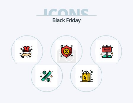 Téléchargez les illustrations : Black Friday Line Filled Icon Pack 5 Icon Design. chat. tag. price tag. sales. analysis - en licence libre de droit