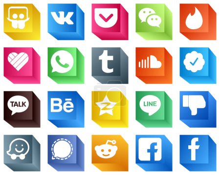 Téléchargez les illustrations : 20 3D Social Media Brand Icons such as qzone. tumblr. behance and twitter verified badge icons. Modern and high-quality - en licence libre de droit