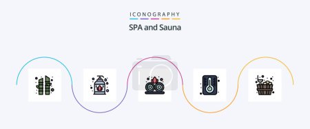 Illustration for Sauna Line Filled Flat 5 Icon Pack Including . plant. stone. bucket - Royalty Free Image