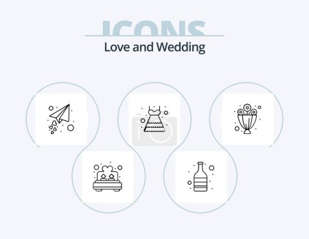 Téléchargez les illustrations : Wedding Line Icon Pack 5 Icon Design. carriage. brougham. romance. valentine. ring - en licence libre de droit