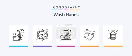 Téléchargez les illustrations : Wash Hands Line 5 Icon Pack Including medical. healthcare. bacteria. medical. building. Creative Icons Design - en licence libre de droit