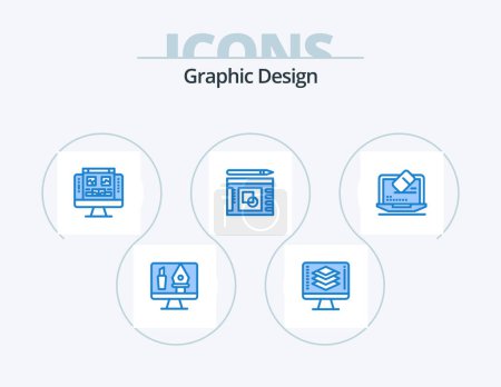 Illustration for Graphic Design Blue Icon Pack 5 Icon Design. data. success. gallery. presentation. graph - Royalty Free Image