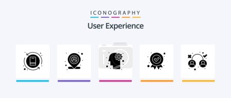 Téléchargez les illustrations : User Experience Glyph 5 Icon Pack Including experience. medal. brain. quality. award. Creative Icons Design - en licence libre de droit