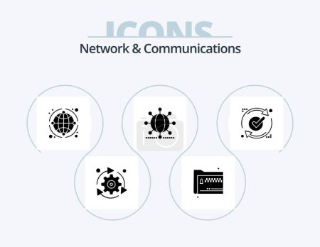 Téléchargez les illustrations : Network And Communications Glyph Icon Pack 5 Icon Design. good. ok. documents. world. network - en licence libre de droit