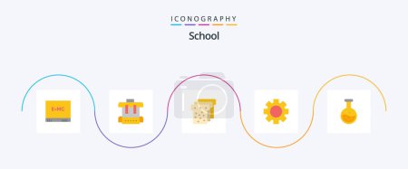 Téléchargez les illustrations : School Flat 5 Icon Pack Including education. science. education. labe. gear - en licence libre de droit