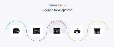 Illustration for Device And Development Glyph 5 Icon Pack Including testing. game pad. browser. game controller. controller - Royalty Free Image