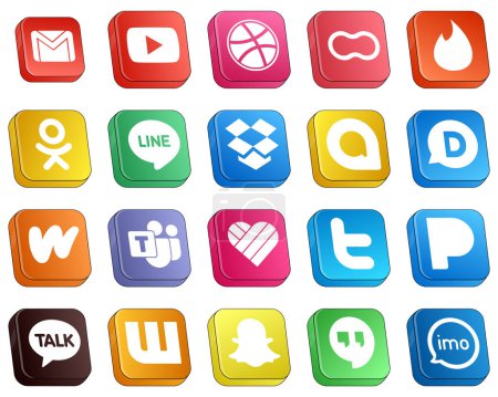 Ilustración de 20 High Quality Isometric 3D Social Media Icons such as microsoft team. wattpad. women. disqus and dropbox icons. Professional and high-definition - Imagen libre de derechos