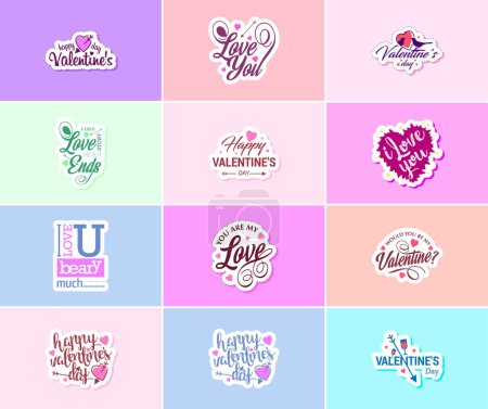 Téléchargez les illustrations : Love is in the Details: Valentine's Day Typography and Graphics Stickers - en licence libre de droit