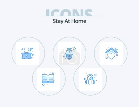 Ilustración de Stay At Home Blue Icon Pack 5 Icon Design. home. growing. pillow. pot. gardening - Imagen libre de derechos