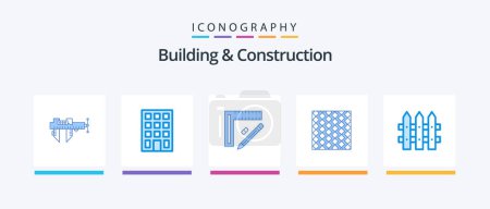 Téléchargez les illustrations : Building And Construction Blue 5 Icon Pack Including stripes. slab. ruler. floor. design. Creative Icons Design - en licence libre de droit