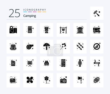 Illustration for Camping 25 Solid Glyph icon pack including wood. fire. lantern. cook. campfire - Royalty Free Image