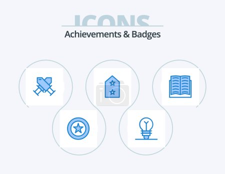Téléchargez les illustrations : Achievements and Badges Blue Icon Pack 5 Icon Design. book. metal. achievement. medal. army - en licence libre de droit